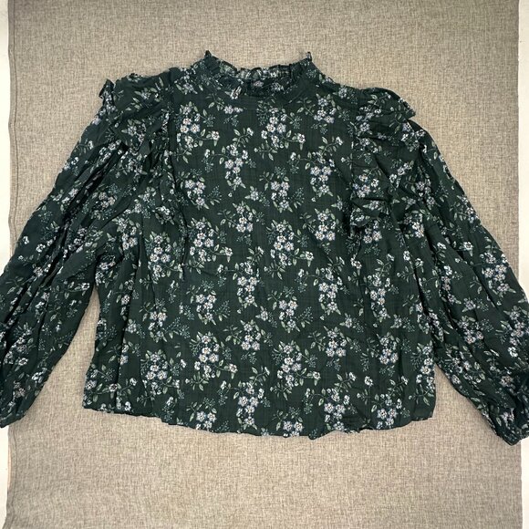 a.n.a a new approach Floral Top 3X Green Ruffled Long Puffy Sleeve Mock Neck - Picture 2 of 15